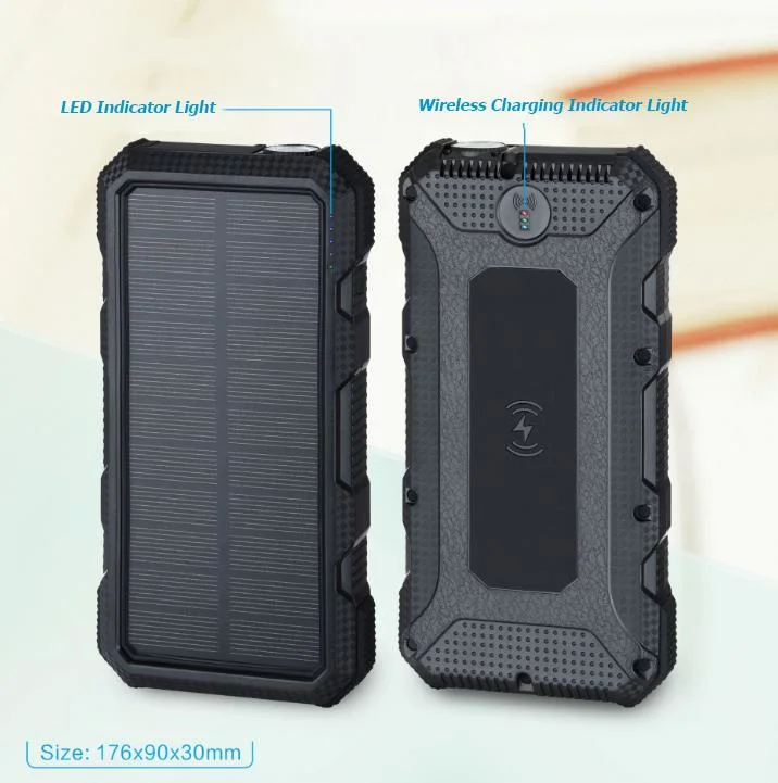 Waterproof Portable Phone Charger 10000mAh 20000mAh Wireless Solar Power Bank 30000mAh