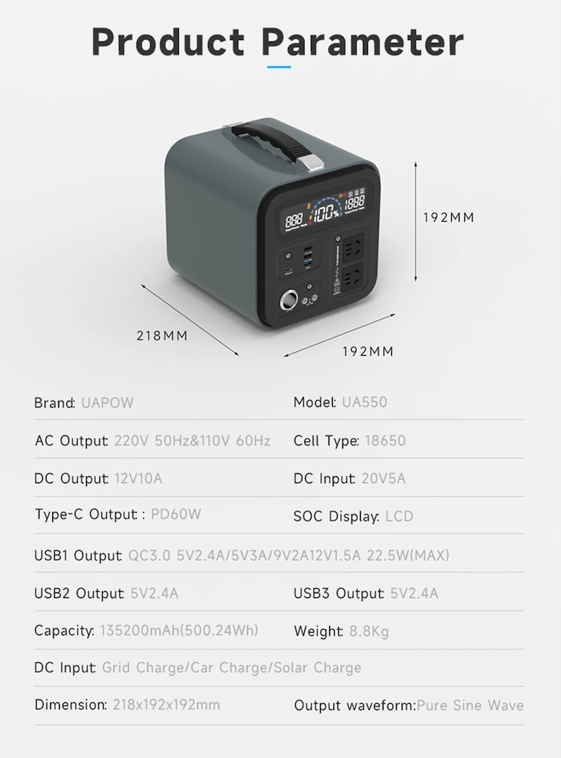 500W Storage Portable Power Supply/Portable Power Station for Camping/House/Rescue/Emergency (UA550)